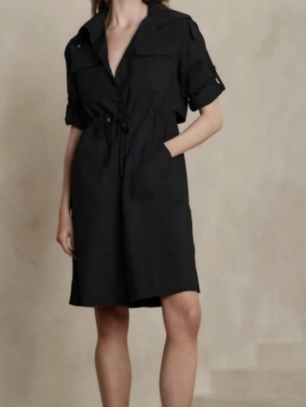 Banana Republic Factory Black Short-Sleeve Shirt Dress